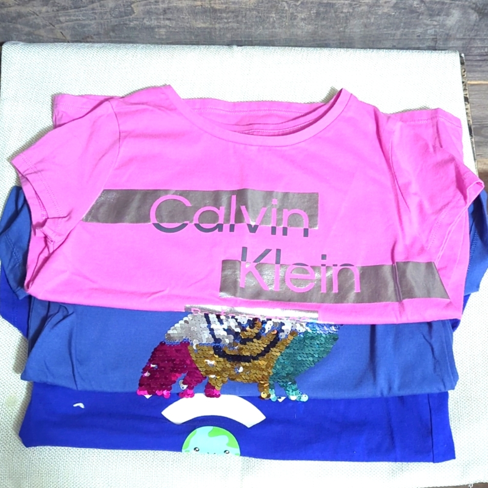 3 Girls shirts Calvin Klein Performance, 2 Cat & Jack Sequence Dinosaur E